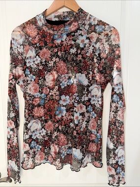 Dealmore Floral Mesh Long-Sleeve Top - Black Multi size large